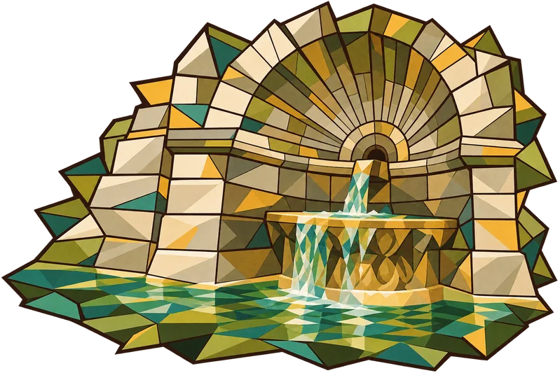 Stained-glass illustration for Genesis 26, inspired by a photograph by Christian Nartatez